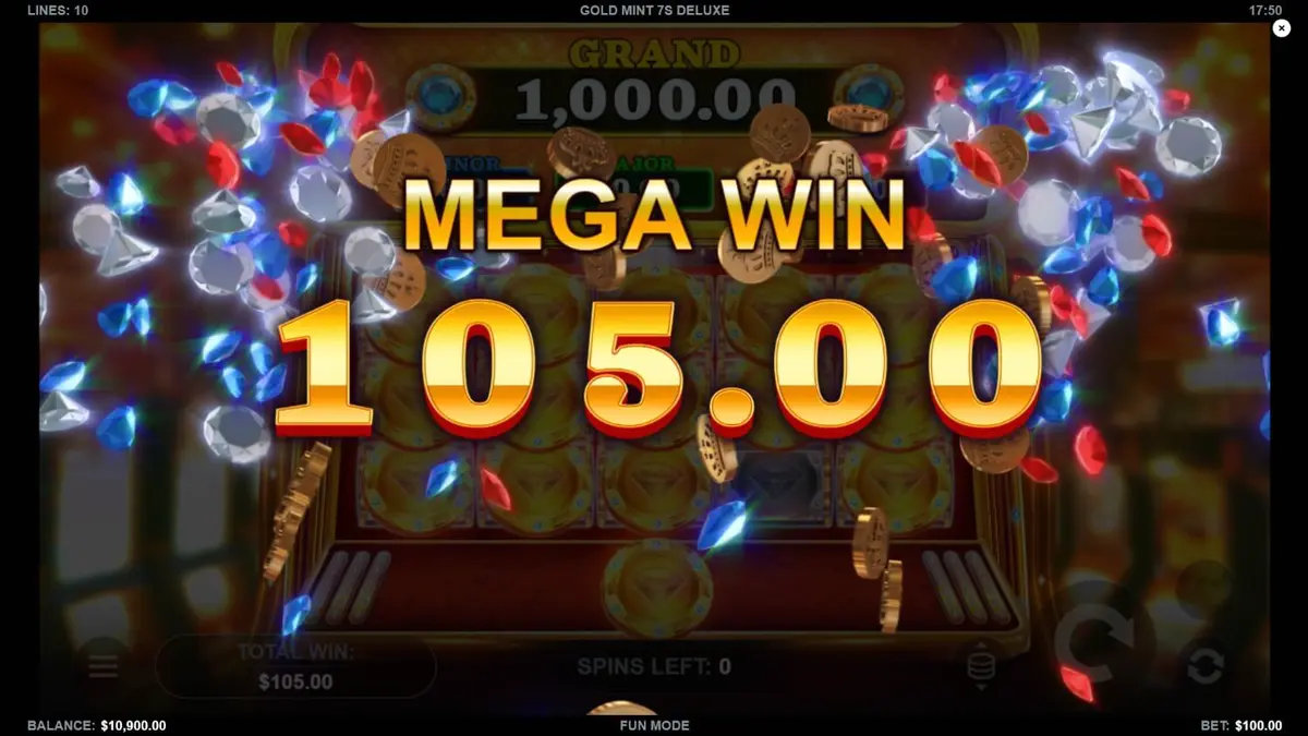 Tampilan visual mewah slot Gold Mint 7s Deluxe dengan simbol emas dan permata