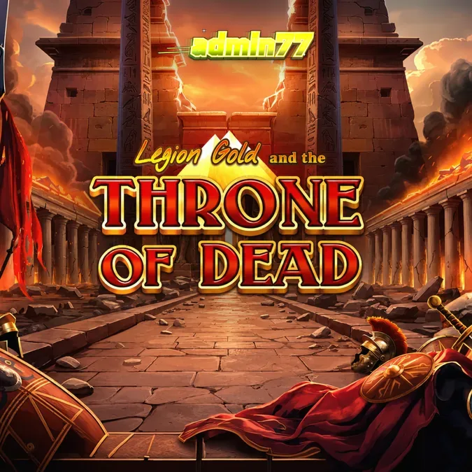 Tampilan visual slot Legion Gold and the Throne of Dead dengan simbol koin emas dan tema kuil kuno.
